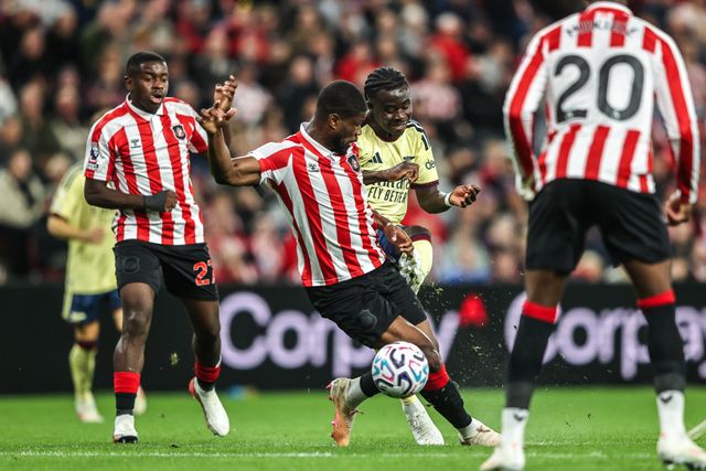 Bukayo Saka of Arsenal takes a shot on goal during the Premier League match Sunderland vs Arsenal at Stadium Of Light, Sunderland, United Kingdom on 12 September 2026

(Photo by Alfie Cosgrove/News Images)