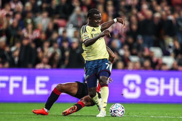 Bukayo Saka of Arsenal is fouled in the box by Reinildo Mandava of Sunderland to award a penalty to Arsenal during the Premier League match Sunderland vs Arsenal at Stadium Of Light, Sunderland, United Kingdom on 12 September 2026

(Photo by Alfie Cosgrove/News Images)