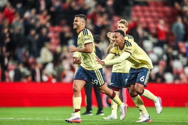 Bruno Guimaraes of Arsenal celebrates the win during the Premier League match Sunderland vs Arsenal at Stadium Of Light, Sunderland, United Kingdom on 12 September 2026

(Photo by Alfie Cosgrove/News Images)