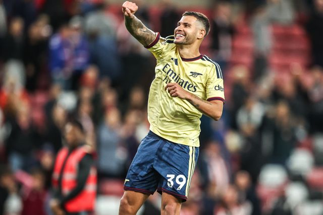 Bruno Guimaraes of Arsenal celebrates the win during the Premier League match Sunderland vs Arsenal at Stadium Of Light, Sunderland, United Kingdom on 12 September 2026

(Photo by Alfie Cosgrove/News Images)