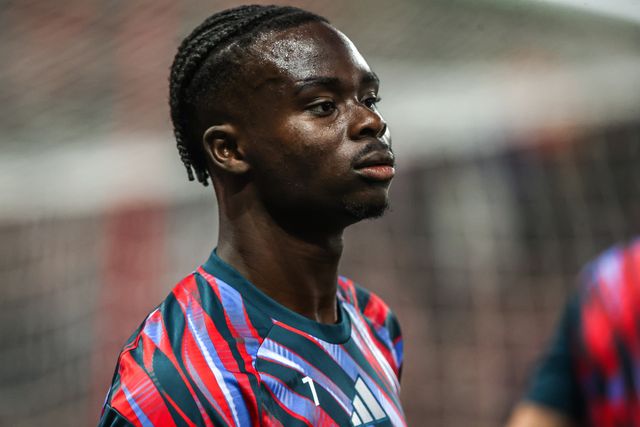 Bukayo Saka of Arsenal in the pregame warmup session during the Premier League match Sunderland vs Arsenal at Stadium Of Light, Sunderland, United Kingdom on 12 September 2026

(Photo by Alfie Cosgrove/News Images)