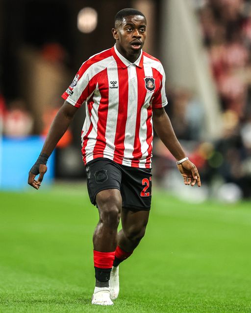 Noah Sadiki of Sunderland during the Premier League match Sunderland vs Arsenal at Stadium Of Light, Sunderland, United Kingdom on 12 September 2026

(Photo by Alfie Cosgrove/News Images)