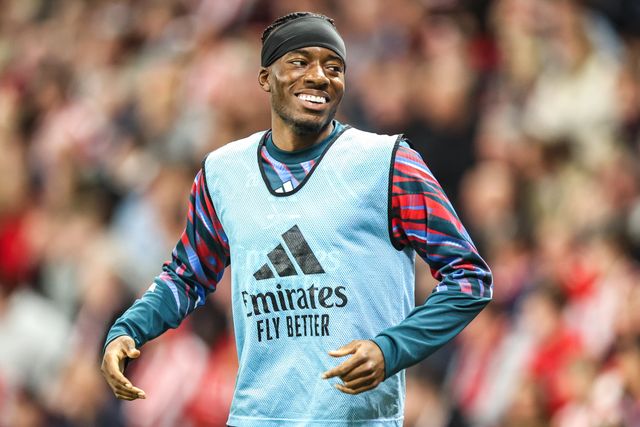 Noni Madueke of Arsenal reacts as he warms up during the Premier League match Sunderland vs Arsenal at Stadium Of Light, Sunderland, United Kingdom on 12 September 2026

(Photo by Alfie Cosgrove/News Images)