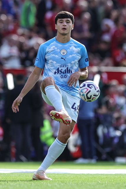Abdukodir Khusanov of Manchester City in the pregame warmup session during the Premier League match Manchester United vs Manchester City at Old Trafford, Manchester, United Kingdom on 13 September 2026

(Photo by Mark Cosgrove/News Images)