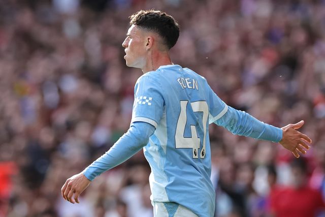 Phil Foden of Manchester City reacts after receiving a red card during the Premier League match Manchester United vs Manchester City at Old Trafford, Manchester, United Kingdom on 13 September 2026

(Photo by Mark Cosgrove/News Images)