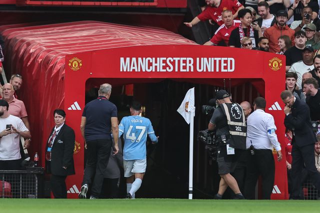 Phil Foden of Manchester City walks up the tunnel after being sent off during the Premier League match Manchester United vs Manchester City at Old Trafford, Manchester, United Kingdom on 13 September 2026

(Photo by Mark Cosgrove/News Images)