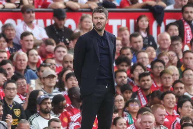 Michael Carrick manager of Manchester United looks on during the Premier League match Manchester United vs Manchester City at Old Trafford, Manchester, United Kingdom on 13 September 2026

(Photo by Mark Cosgrove/News Images)