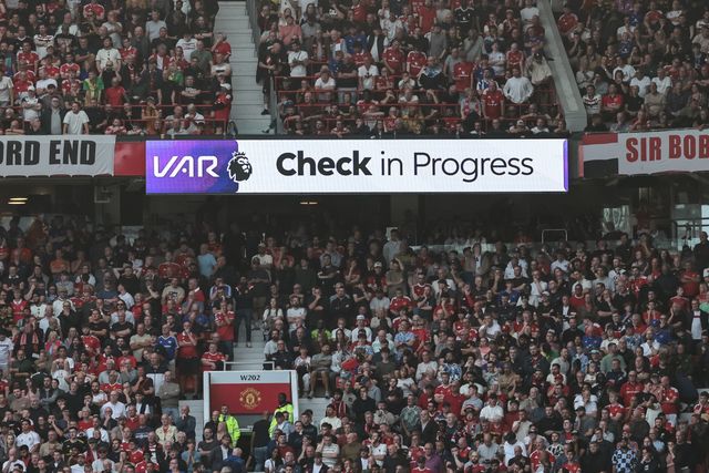 VAR check on Erling Haaland of Manchester City goal during the Premier League match Manchester United vs Manchester City at Old Trafford, Manchester, United Kingdom on 13 September 2026

(Photo by Mark Cosgrove/News Images)