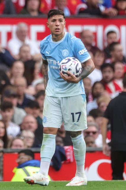 Enzo Fernandez of Manchester City with the ball during the Premier League match Manchester United vs Manchester City at Old Trafford, Manchester, United Kingdom on 13 September 2026

(Photo by Mark Cosgrove/News Images)