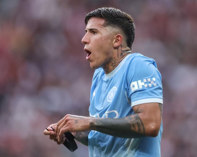 Enzo Fernandez of Manchester City reacts during the Premier League match Manchester United vs Manchester City at Old Trafford, Manchester, United Kingdom on 13 September 2026

(Photo by Mark Cosgrove/News Images)