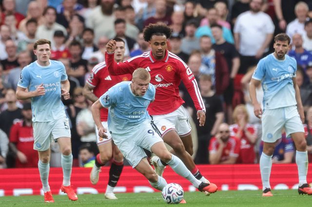 Erling Haaland of Manchester City breaks with the ball during the Premier League match Manchester United vs Manchester City at Old Trafford, Manchester, United Kingdom on 13 September 2026

(Photo by Mark Cosgrove/News Images)