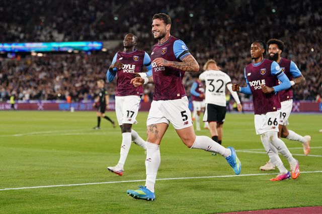 Morato of West Ham United celebrates his goal during the Carabao Cup round 3 match West Ham United vs Fulham at London Stadium, London, United Kingdom on 15 September 2026

(Photo by Harvey Murphy/News Images)