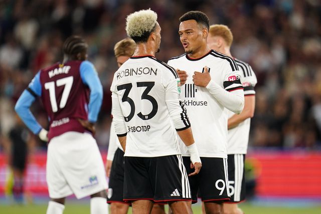 Antonee Robinson of Fulham and Rodrigo Muniz of Fulham during the Carabao Cup round 3 match West Ham United vs Fulham at London Stadium, London, United Kingdom on 15 September 2026

(Photo by Harvey Murphy/News Images)