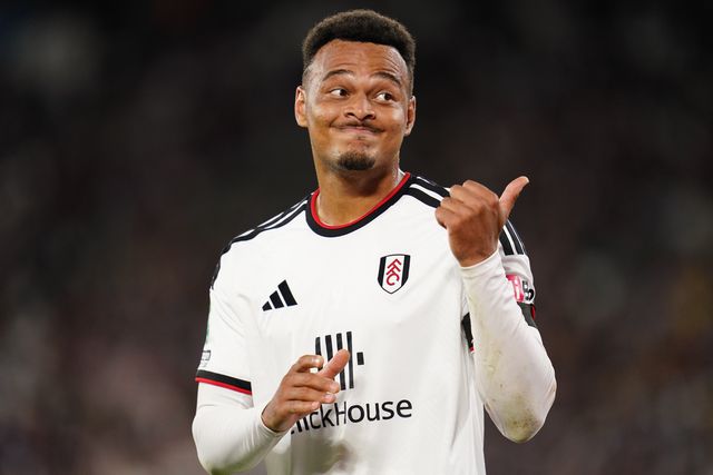 Rodrigo Muniz of Fulham to away support on west ham supporters during the Carabao Cup round 3 match West Ham United vs Fulham at London Stadium, London, United Kingdom on 15 September 2026

(Photo by Harvey Murphy/News Images)