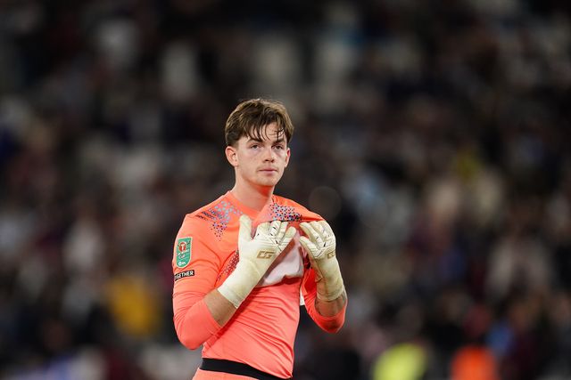 West Ham United goalkeeper Finlay Herrick during the Carabao Cup round 3 match West Ham United vs Fulham at London Stadium, London, United Kingdom on 15 September 2026

(Photo by Harvey Murphy/News Images)