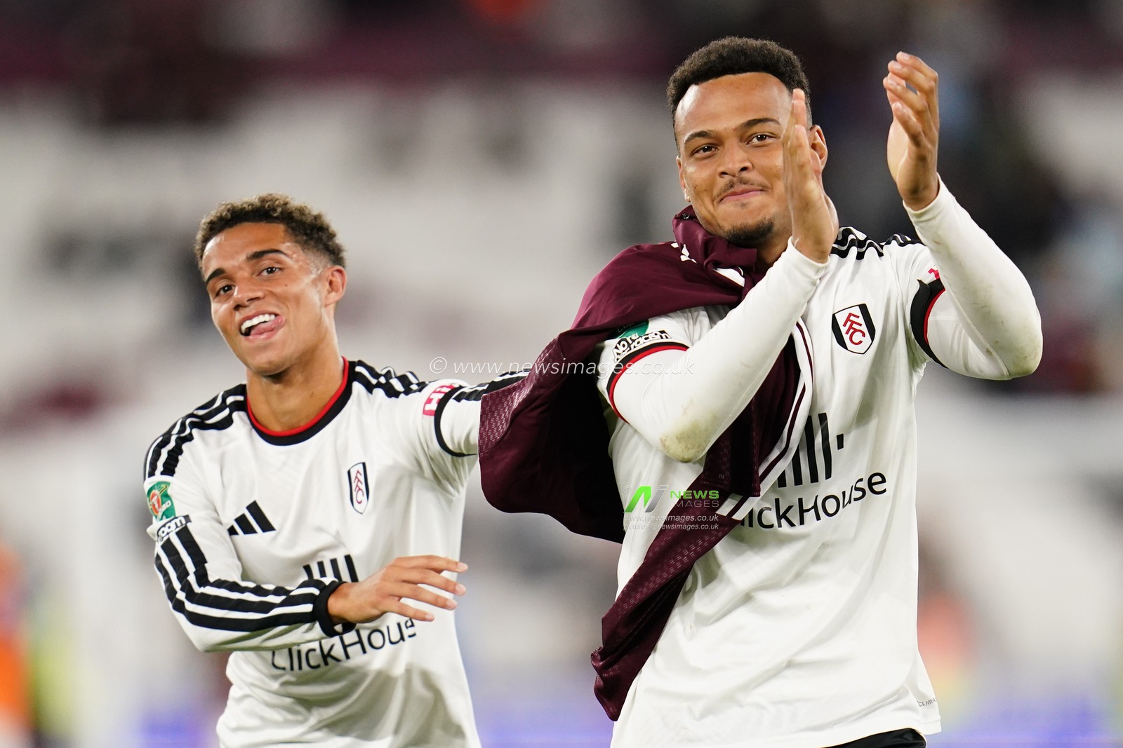 Josh King of Fulham pushes Rodrigo Muniz of Fulham towards away support at full time during the Carabao Cup round 3 match West Ham United vs Fulham at London Stadium, London, United Kingdom on 15 September 2026

(Photo by Harvey Murphy/News Images)