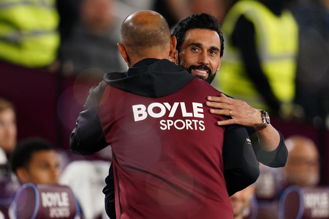 Nuno Espirito Santo manager of West Ham United and Alvaro Arbeloa manager of Fulham ahead of kick off during the Carabao Cup round 3 match West Ham United vs Fulham at London Stadium, London, United Kingdom on 15 September 2026

(Photo by Harvey Murphy/News Images)