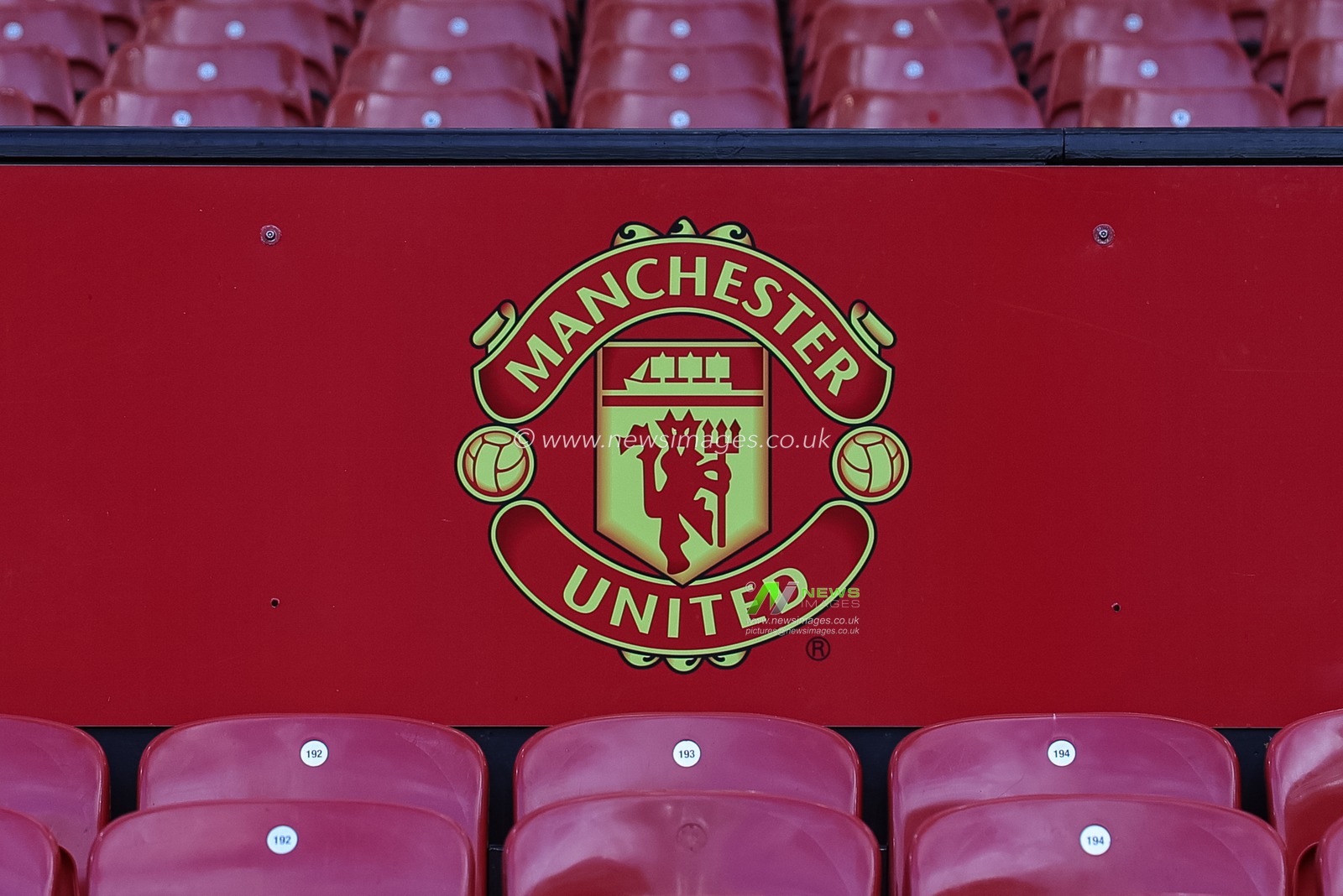 Manchester United logo on the parapet wall during the Carabao Cup round 3 match Manchester United vs Brighton & Hove Albion at Old Trafford, Manchester, United Kingdom on 16 September 2026

(Photo by Mark Cosgrove/News Images)