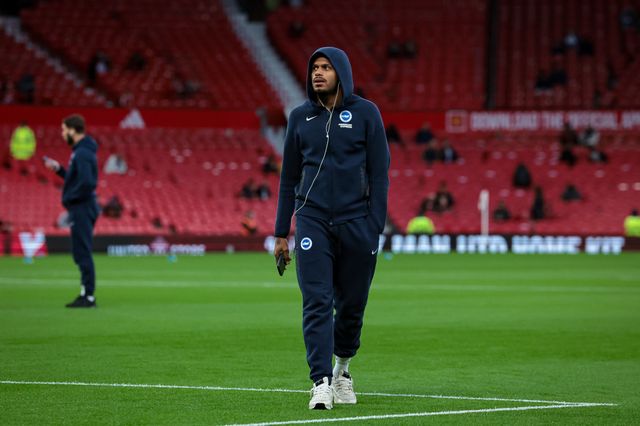 Georginio Rutter of Brighton & Hove Albion inspects the pitch prior to kick off during the Carabao Cup round 3 match Manchester United vs Brighton & Hove Albion at Old Trafford, Manchester, United Kingdom on 16 September 2026

(Photo by Mark Cosgrove/News Images)