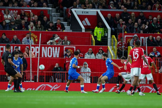Shea Lacey of Manchester United scores to make it  1-0 during the Carabao Cup round 3 match Manchester United vs Brighton & Hove Albion at Old Trafford, Manchester, United Kingdom on 16 September 2026

(Photo by Mark Cosgrove/News Images)