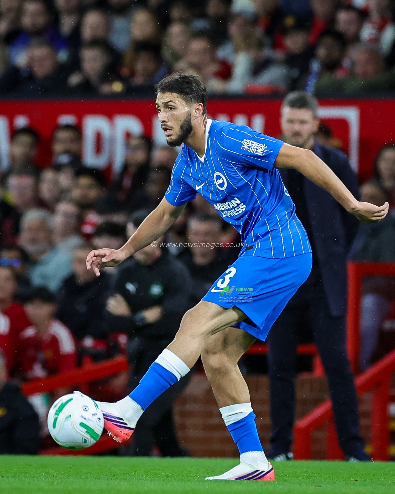 Jaouen Hadjam of Brighton & Hove Albion controls the ball  during the Carabao Cup round 3 match Manchester United vs Brighton & Hove Albion at Old Trafford, Manchester, United Kingdom on 16 September 2026

(Photo by Mark Cosgrove/News Images)