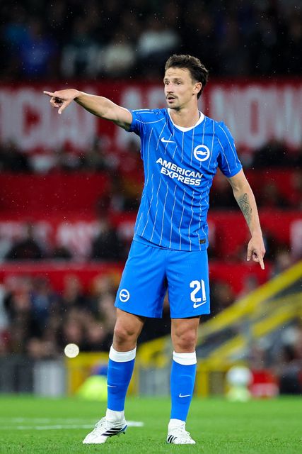 Olivier Boscagli of Brighton & Hove Albion gives his team instructions  during the Carabao Cup round 3 match Manchester United vs Brighton & Hove Albion at Old Trafford, Manchester, United Kingdom on 16 September 2026

(Photo by Mark Cosgrove/News Images)