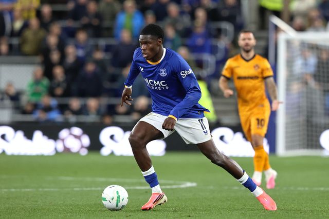 Thierno Barry of Everton breaks with the ball during the Carabao Cup round 3 match Everton vs Wolverhampton Wanderers at Hill Dickinson Stadium, Liverpool, United Kingdom on 16 September 2026

(Photo by Alfie Cosgrove/News Images)
