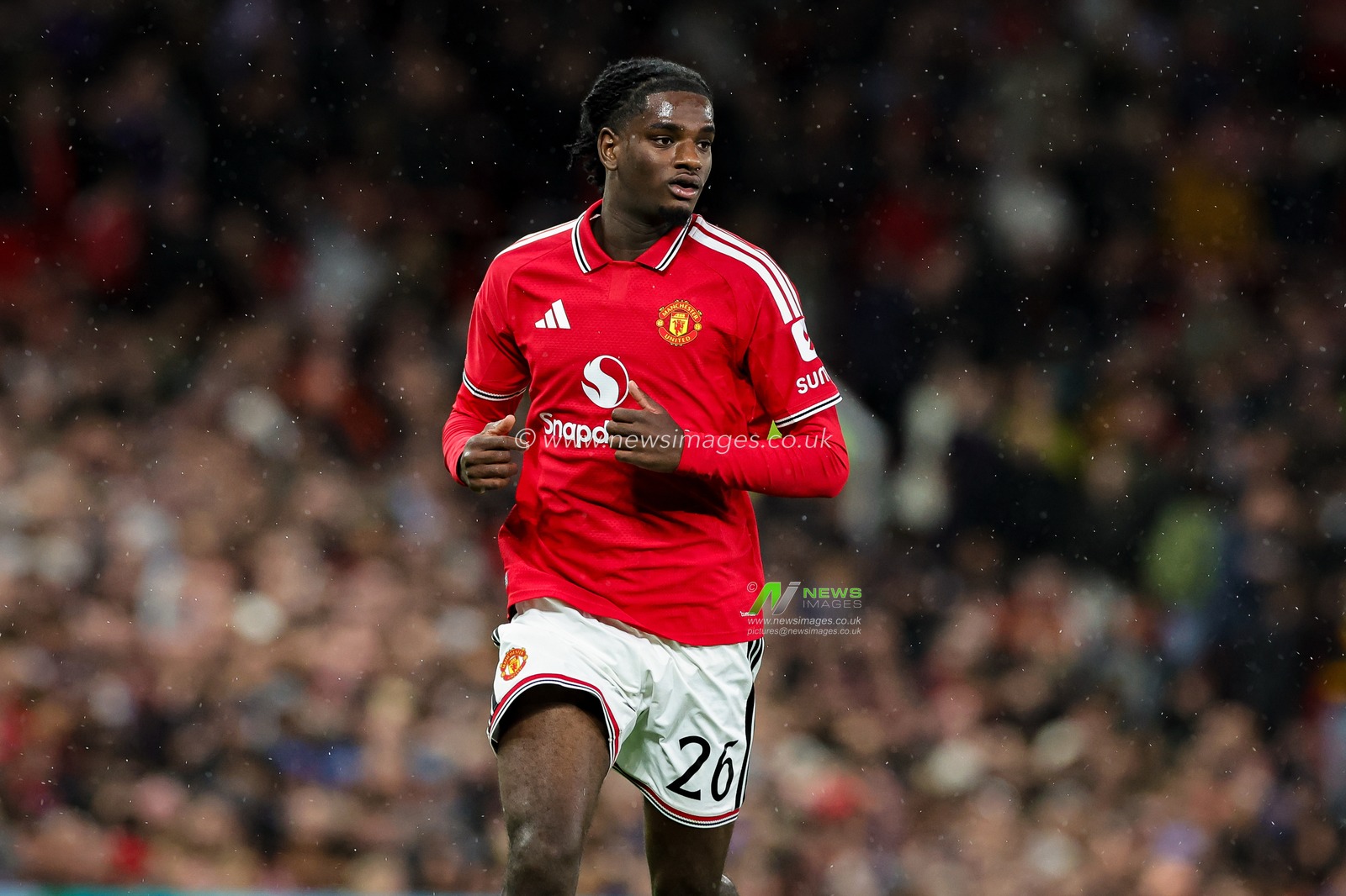 Ayden Haven of Manchester United in action during the Carabao Cup round 3 match Manchester United vs Brighton & Hove Albion at Old Trafford, Manchester, United Kingdom on 16 September 2026

(Photo by Mark Cosgrove/News Images)