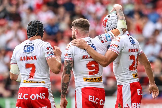 Daryl Clark of St. Helens celebrates his try during the Betfred Super League round 16 match St Helens vs Salford Red Devils at Totally Wicked Stadium, St Helens, United Kingdom, 29th June 2025

(Photo by Alfie Cosgrove/News Images)