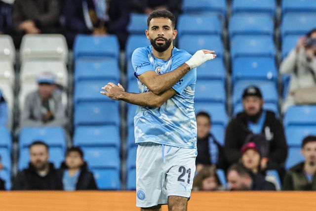 Rayan Ait-Nouri of Manchester City in the pregame warmup session during the Carabao Cup round 3 match Manchester City vs Norwich City at Etihad Stadium, Manchester, United Kingdom on 17 September 2026

(Photo by Mark Cosgrove/News Images)