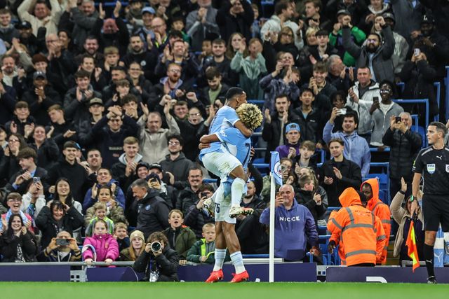 Floyd Samba of Manchester City scores to make it 1-0 during the Carabao Cup round 3 match Manchester City vs Norwich City at Etihad Stadium, Manchester, United Kingdom on 17 September 2026

(Photo by Mark Cosgrove/News Images)