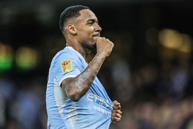 Allan of Manchester City celebrates his goal to make it 3-0 during the Carabao Cup round 3 match Manchester City vs Norwich City at Etihad Stadium, Manchester, United Kingdom on 17 September 2026

(Photo by Mark Cosgrove/News Images)