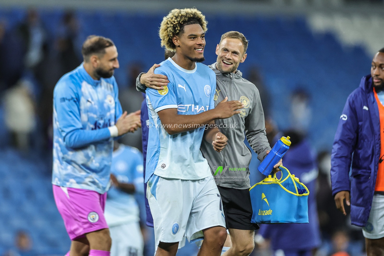 Floyd Samba of Manchester City celebrates the win during the Carabao Cup round 3 match Manchester City vs Norwich City at Etihad Stadium, Manchester, United Kingdom on 17 September 2026

(Photo by Mark Cosgrove/News Images)