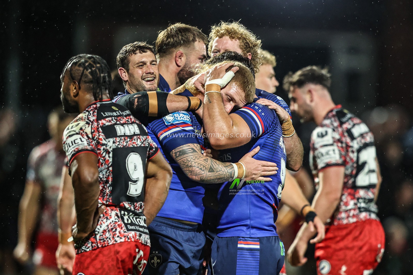 Caius Faatili of Wakefield Trinity celebrates his try during the Betfred Super League Play-off Eliminator round match Wakefield Trinity vs Leigh Leopards at DIY Kitchens Stadium, Wakefield, United Kingdom on 18 September 2026

(Photo by Alfie Cosgrove/News Images)