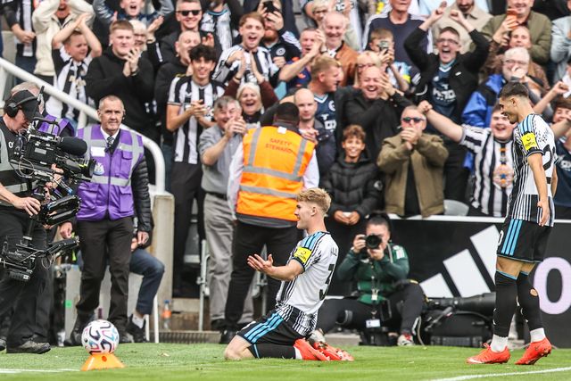 Lewis Hall of Newcastle United celebrates his goal to make it 2-0 during the Premier League match Newcastle Untied vs Hull City at St. James's Park, Newcastle, United Kingdom on 19 September 2026

(Photo by Alfie Cosgrove/News Images)