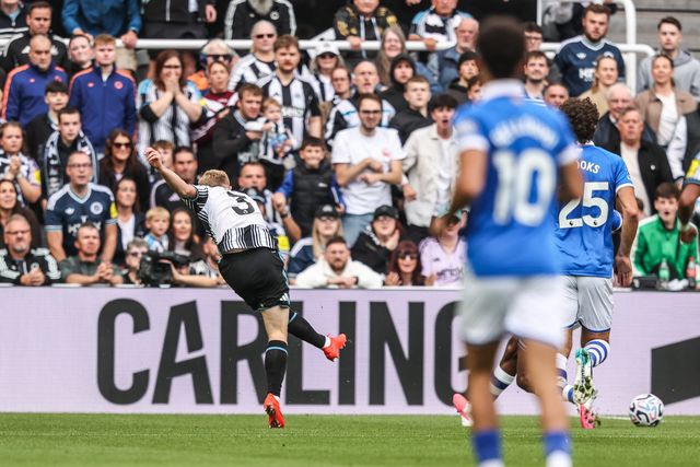 Lewis Hall of Newcastle United scores to make it 2-0 during the Premier League match Newcastle Untied vs Hull City at St. James's Park, Newcastle, United Kingdom on 19 September 2026

(Photo by Alfie Cosgrove/News Images)