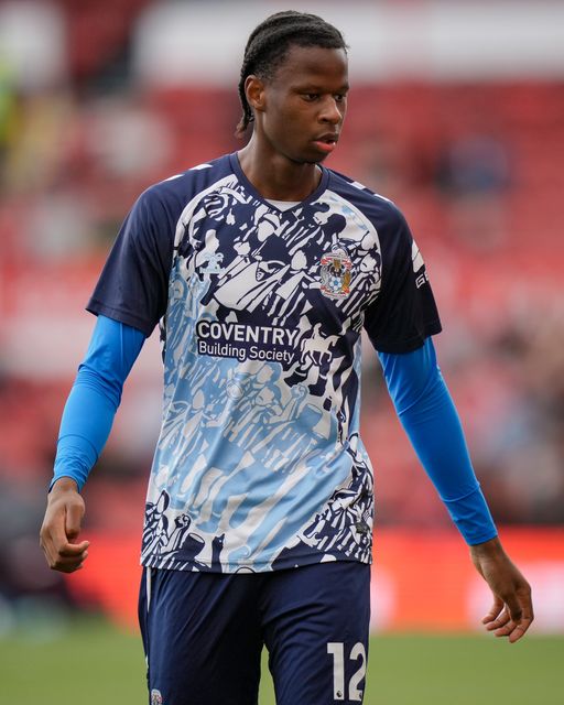 Stephen Mfuni of Coventry City in the pregame warmup session  during the Premier League match Nottingham Forest vs Coventry City at City Ground, Nottingham, United Kingdom on 19 September 2026

(Photo by Maynard Manyowa/News Images)