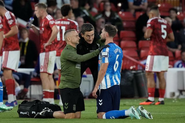 Matt Grimes of Coventry City receives treatment during the Premier League match Nottingham Forest vs Coventry City at City Ground, Nottingham, United Kingdom on 19 September 2026

(Photo by Maynard Manyowa/News Images)