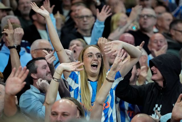 Coventry fans celebrate after Referee Jarred Gillett disallows Igor Jesus of Nottingham Forest goal after referral from Video assistant referee Paul Howard during the Premier League match Nottingham Forest vs Coventry City at City Ground, Nottingham, United Kingdom on 19 September 2026

(Photo by Maynard Manyowa/News Images)