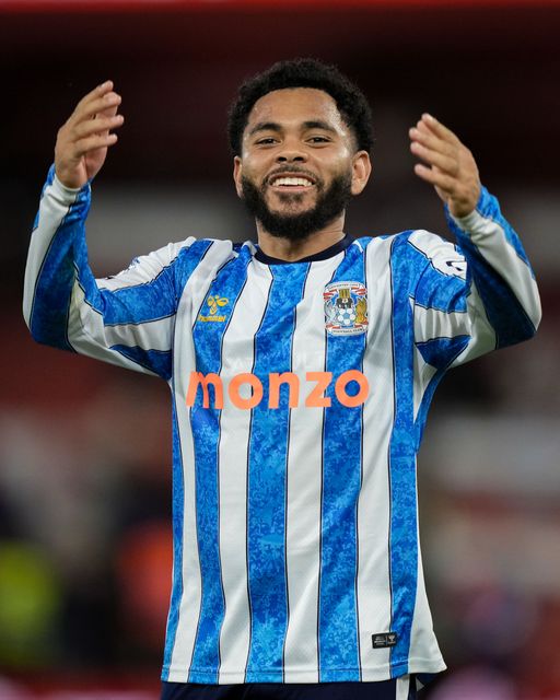 Jay Dasilva of Coventry City celebrates his team\s 01- victory and applauds the fans after the final whistle  during the Premier League match Nottingham Forest vs Coventry City at City Ground, Nottingham, United Kingdom on 19 September 2026

(Photo by Maynard Manyowa/News Images)