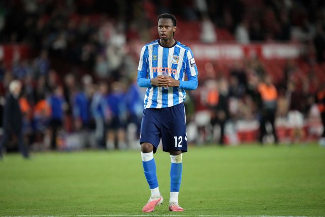 Stephen Mfuni of Coventry City applauds the fans after the final whistle  during the Premier League match Nottingham Forest vs Coventry City at City Ground, Nottingham, United Kingdom on 19 September 2026

(Photo by Maynard Manyowa/News Images)
