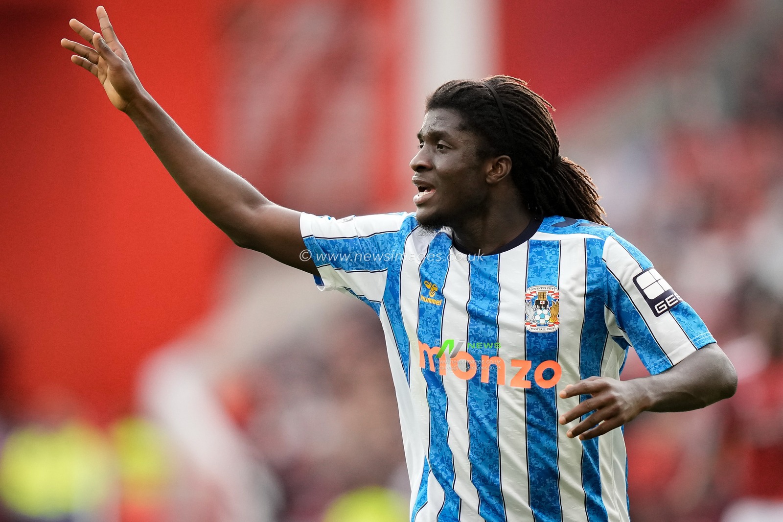 Caleb Yirenkyi of Coventry City in action during the Premier League match Nottingham Forest vs Coventry City at City Ground, Nottingham, United Kingdom on 19 September 2026

(Photo by Maynard Manyowa/News Images)