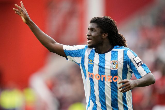 Caleb Yirenkyi of Coventry City in action during the Premier League match Nottingham Forest vs Coventry City at City Ground, Nottingham, United Kingdom on 19 September 2026

(Photo by Maynard Manyowa/News Images)