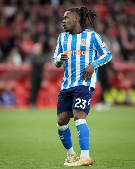 Brandon Thomas-Asante of Coventry City in action during the Premier League match Nottingham Forest vs Coventry City at City Ground, Nottingham, United Kingdom on 19 September 2026

(Photo by Maynard Manyowa/News Images)