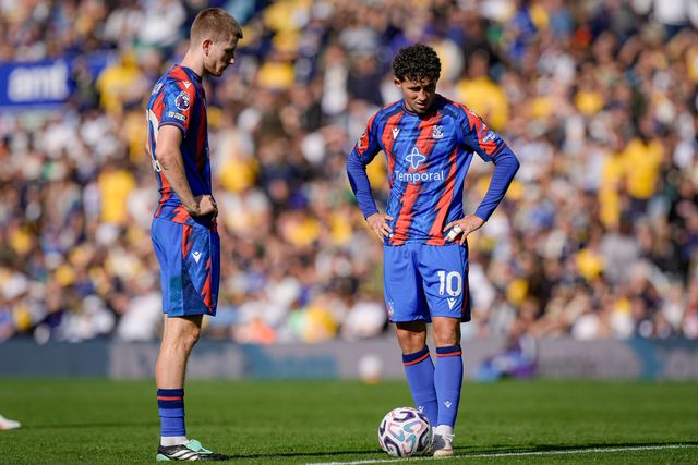 Adam Wharton of Crystal Palace and Yeremi Pino of Crystal Palace prepare to take a free-kick during the Premier League match Leeds United vs Crystal Palace at Elland Road, Leeds, United Kingdom on 20 September 2026

(Photo by Maynard Manyowa/News Images)