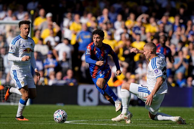 Yeremi Pino of Crystal Palace dribbles past Gabriel Gudmundsson of Leeds United and Ethan Ampadu of Leeds United during the Premier League match Leeds United vs Crystal Palace at Elland Road, Leeds, United Kingdom on 20 September 2026

(Photo by Maynard Manyowa/News Images)