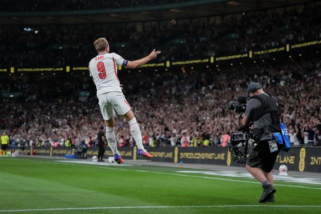 Harry Kane of England celebrates his goal to make it  2-1 during the UEFA Nations League match England vs Spain at Wembley Stadium, London, United Kingdom on 26 September 2026

(Photo by Maynard Manyowa/News Images)