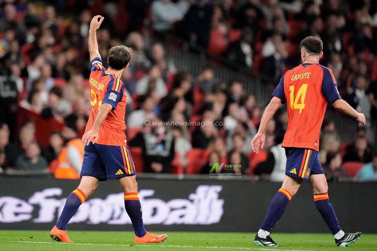 Spain goalkeeper Unai Simón celebrates his goal to make it   2-3 during the UEFA Nations League match England vs Spain at Wembley Stadium, London, United Kingdom on 26 September 2026

(Photo by Maynard Manyowa/News Images)