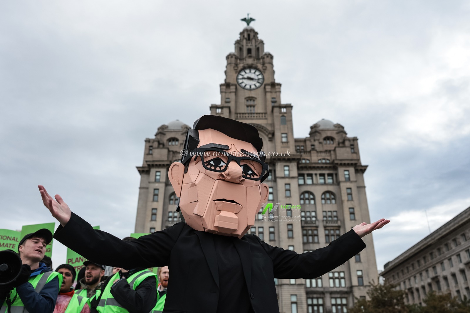 A young activist wearing a Papier-mache Andy Burnham The UK Prime Minister head protests about jobs for our future with colleagues during the Labour Party Annual Conference 2026 at Convention Centre, Liverpool, United Kingdom on 27 September 2026

(Photo by Mark Cosgrove/News Images)
