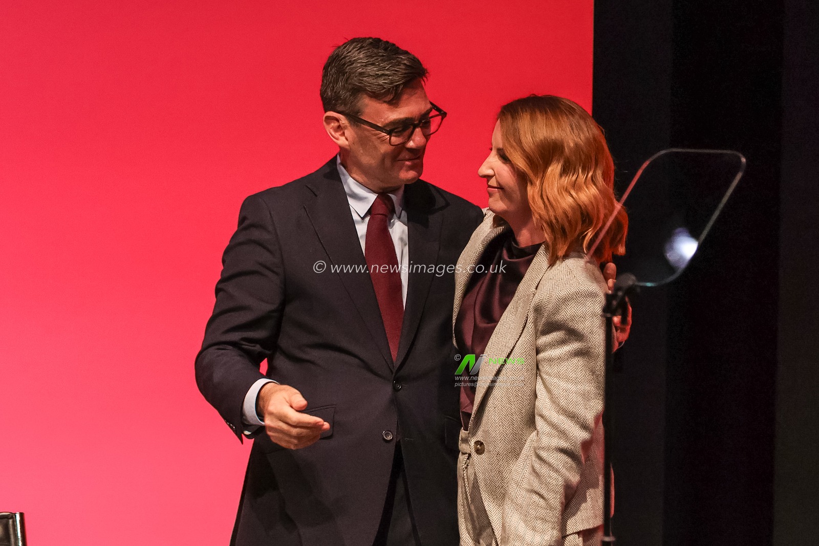 Prime Minister of the United Kingdom Andy Burnham embraces First Secretary of State, Chancellor of the Duchy of Lancaster and Minister for the Cabinet Office Louise Haigh MP after her speach during the Labour Party Annual Conference 2026 at Convention Centre, Liverpool, United Kingdom on 27 September 2026

(Photo by Mark Cosgrove/News Images)
